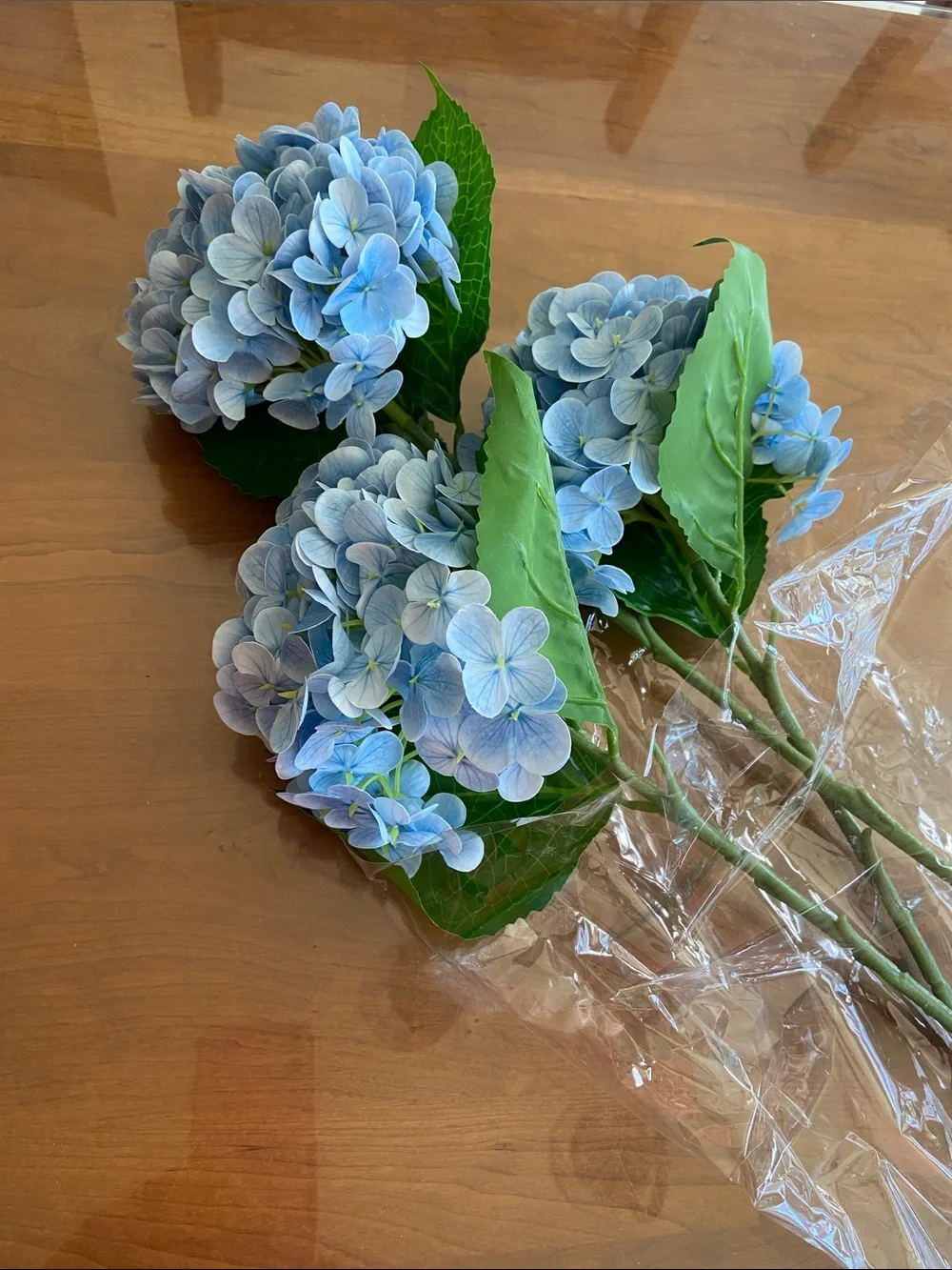 Large Blue Hydrangea Long Stem. Unbranded Artificial Flowers. Set of Three.